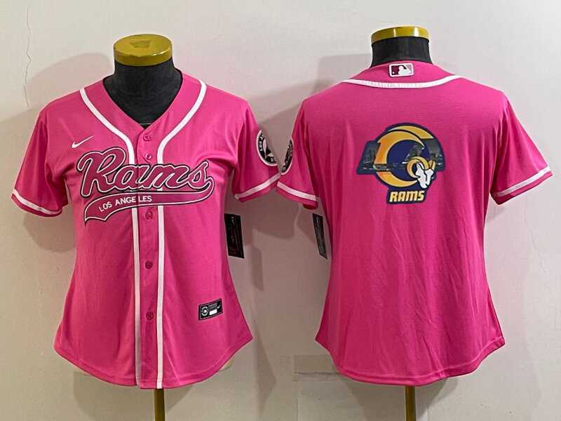 Womens Los Angeles Rams Pink Team Big Logo With Patch Cool Base Stitched Baseball Jersey->women nfl jersey->Women Jersey